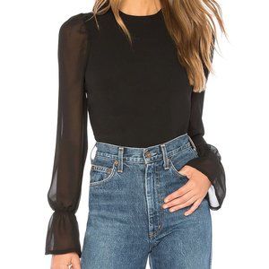 Superdown Alyssa Blouse (Long Sleeve, Sheer Back) in Black